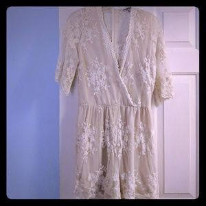 Charlotte Russe tan and white lace romper